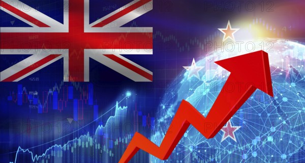 Global financial growth with New Zealand flag. Financial growth with New Zealand flag on economic background