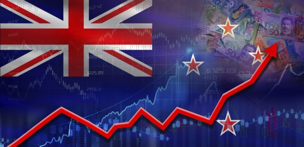 New Zealand financial growth on market graph. New Zealand economic growth on financial graph