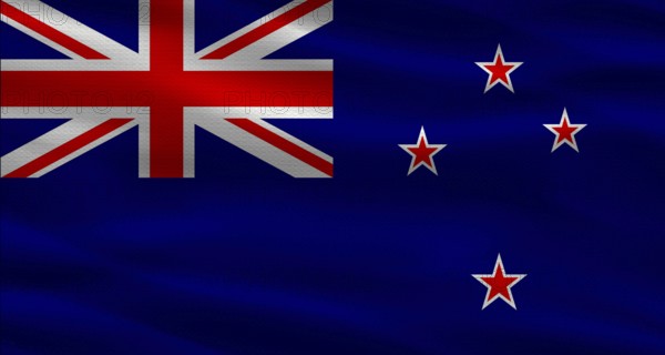 New Zealand flag with fabric texture. Realistic flag of New Zealand waving
