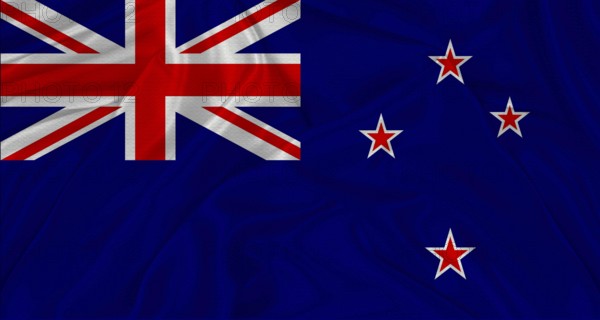 Flag of New Zealand with cloth texture. Close up of New Zealand flag waving