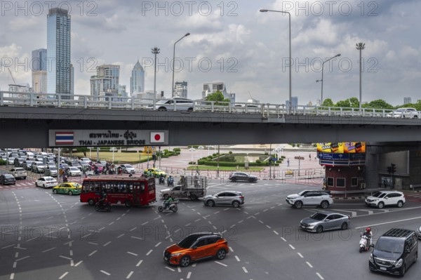 Road traffic Thai, Japan Bridge, Bangkok, Thailand