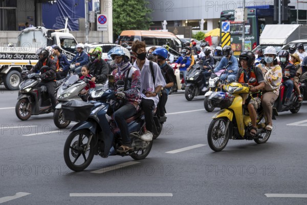 Road traffic motorbike scooter, Bangkok, Thailand