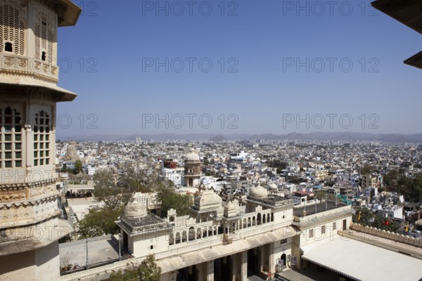 City view from the City Palace Museum, City Palace or City Palace, Udaipur, Rajasthan, India