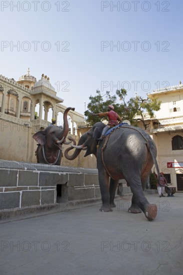 Living elephant sculptures in the City Palace, Udaipur, Rajasthan, India