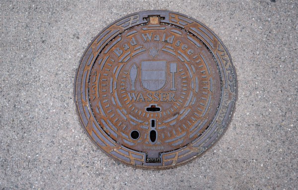 Municipal manhole cover of the city of Bad forest lake with city coat of arms, Bad forest lake, Baden-Württemberg, Germany