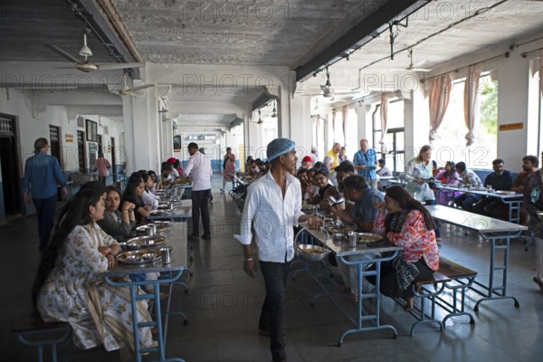 Pilgrims' meal at the Adinath temple in Ranakpur, Jain temple, Rajasthan, India