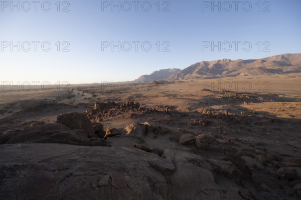 Desert landscape with Brandberg in the morning light, at sunrise, Erongo, Damaraland, Namibia