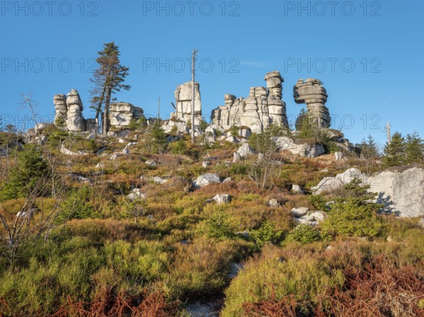 Rock formation on the Dreisesselberg (1333m), granite rock towers on the summit, Lower Bavaria, Bavarian Forest, Bavaria, Germany