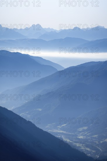 Mountain silhouettes, view of the Ridnaun Valley, Stubai Alps, South Tyrol, Italy