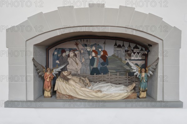 Jesus on his deathbed, scene in the parish church of St Martin, Sipplingen, Baden-Württemberg, Germany