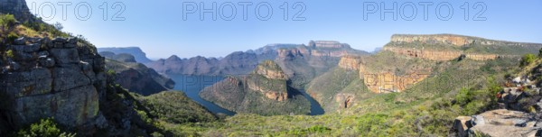 Panorama, Blyde River Canyon with Three Rondawels peak, view of canyon with Blyde River and Table Mountains, canyon landscape, Panorama Route, Mpumalanga, South Africa