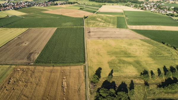 Aerial view of grain fields west of Augsburg, Bavaria, Germany