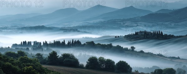 Beautiful foggy landscape in Tuscany, Italy, AI generated