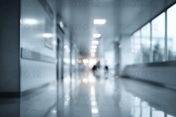 Blur image background of corridor in modern hospital or clinic, AI generated