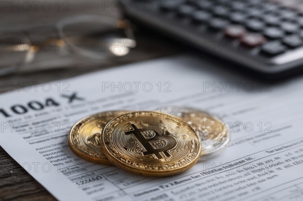 Bitcoin tax or cryptocurrency concept with US tax form 1040 IRS form in Individual Income Tax Return, AI generated