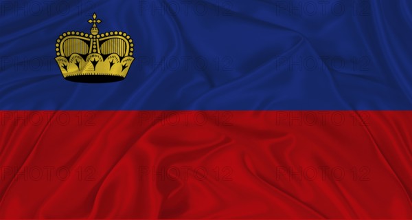 Realistic Liechtenstein flag waving. Close up of flag of Liechtenstein with cloth texture