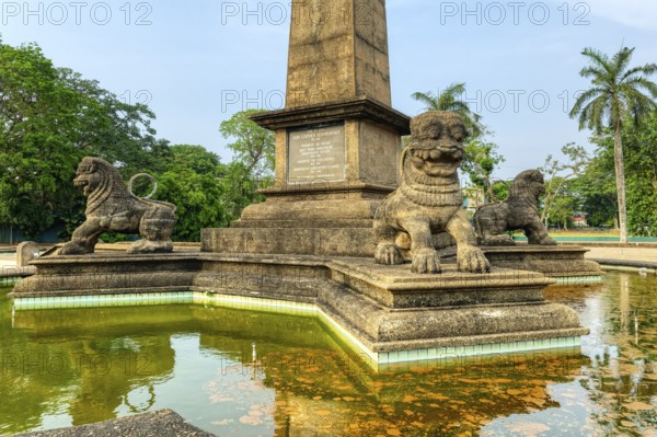 Independence Memorial Hall in Cinnamon Gardens, Lions on the Commemorative water basin in the honor of Don Stephen Senanayake, Father of the Nation, Colombo, Sri Lanka