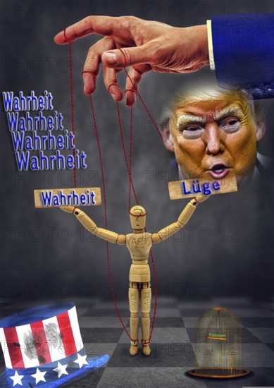 Symbolic image, truth versus lies, divided USA, democracy versus autocracy, US democracy in danger, EU and Germany under political pressure, industry, Donald Trump, tariff threats, Elon Musk, Mark Zuckerberg, social networks, fake news, rights broken, hate, hate speech, DSG Digital Services Act, re-election, USA, politics, announcements, vendetta, wanted dictator, Republicans, US electoral system, global danger, lies, 2nd term, global burden, Ukrainian war, storming White House, dollar