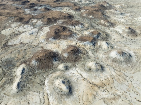 Conical rocks, so-called Prince Albert formations. Aerial view. Drone shot. Southern Namibia