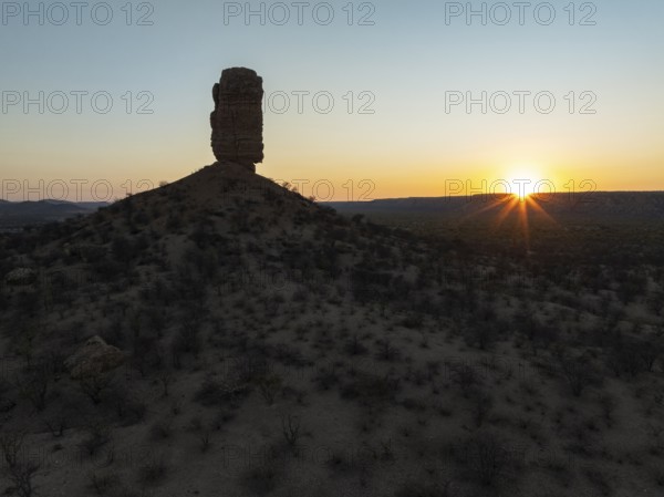 The Vingerklip (rock finger) at sunrise. Aerial view. Drone shot. Damaraland, Namibia