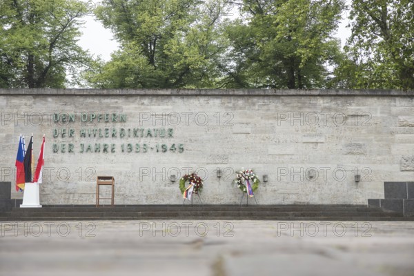Wreaths of mourning after a wreath-laying ceremony by Kai Wegner (Governing Mayor of Berlin) and Petr Pavel (President of the Czech Republic) at the Plötzensee Memorial in Berlin on 9 July 2025. The visit was a personal wish of Mr Pavel, as of the more than 2, 800 people killed, 677 were Czechs, the second largest population group after Germans