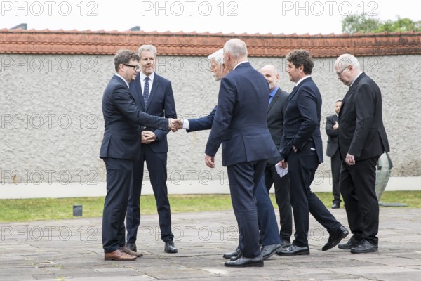 Tomáš Filip (great-grandson of the Czechoslovak army general Václav Ždímal, who was executed here in 1942) greets Petr Pavel (President of the Czech Republic), to his right Kai Wegner (Governing Mayor of Berlin) during a visit to the Plötzensee Memorial in Berlin on 9 July 2025. The visit was a personal wish of Mr Pavel, as of the more than 2, 800 people killed, 677 were Czechs, the second largest population group after the Germans