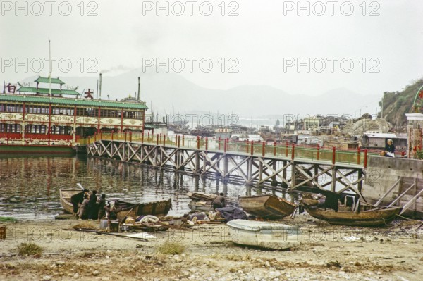 Tai Pak floating restaurant, Castle Peak, New Territories, Hong Kong, Asia, 1964