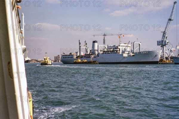 RFA Tarbatness A345 ship, Portsmouth Harbour, Portsmouth, Hampshire, England, UK 1978