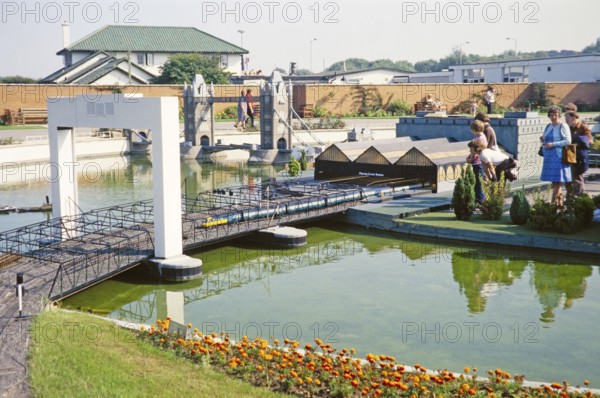 Tucktonia model village with Charing Cross railway station and TowerBridge, Christchurch, Dorset, England, UK 1970s