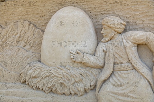 Detail, Sinbad the Sailor by Tsagaan Munk Erdene and Uuganaa Enkhtaivan from Mongolia, Sandwelt, Warnemünde, Rostock, Mecklenburg-Vorpommern, Germany