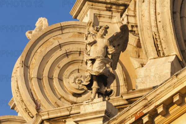Detail at the Basilica di S. Maria della Salute in the evening light, Venice, Veneto, Italy