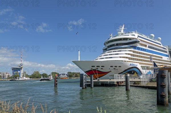 Cruise ship AIDA mar moored at the quay wall, Warnow, Warnemünde, Rostock, Mecklenburg-Vorpommern, Germany