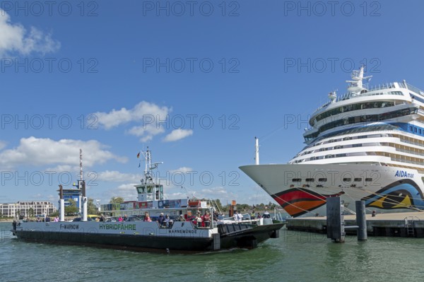 Cruise ship AIDA mar moored at the quay wall, Warnow ferry, Warnemünde, Rostock, Mecklenburg-Western Pomerania, Germany