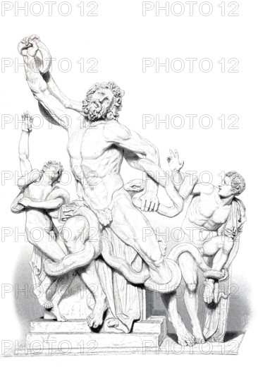 Laocoon Group, the most important depiction of the death throes of Laocoon and his sons, in the Vatican Museums, Historical, digitally restored reproduction of a 19th century model