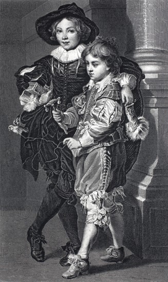 The Sons of Rubens, steel engraving after a painting by Rubens, historical, digitally restored reproduction of a 19th century original