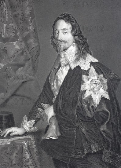 Charles I, Charles I, born 19 November 1600, died 30 January 1649, of the House of Stuart was King of England, Scotland and Ireland from 1625 to 1649, steel engraving after a painting by Anthonis van Dyck, Historical, digitally restored reproduction of a 19th century original
