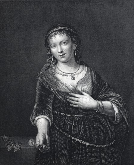 Saskia Uylenburgh (2 August 1612 - 14 June 1642) was the woman of the important Dutch Baroque painter Rembrandt van Rijn, Historical, digitally restored reproduction of a 19th century original