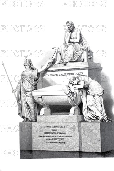 The tomb of Dante Aligherio in Santa Croce in Florence, around 1800, Italy, Historical, digitally restored reproduction of a 19th century model