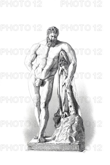 Hercules Farnese, also Hercules Farnese, Heracles Farnese or the Farnese Hercules, sculpture of the hero leaning on a club, Naples Museum, Italy, Historical, digitally restored reproduction of a 19th century model