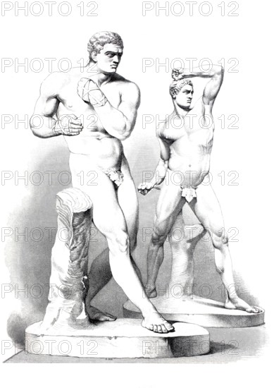 The boxers represent Creugas and Damoxenus, two athletes who fought at the Nenaean Games and, after remaining undecided, faced each other with a single punch, today in the Vatican in the courtyard of the Belvedere, Museum Pio Clementino, Historical, digitally restored reproduction of a 19th-century model