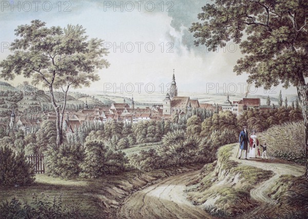 View of the town from the south, 1823, Coburg, Upper Franconia, Bavaria, Germany, Historical, digitally enhanced reproduction of a 19th century original