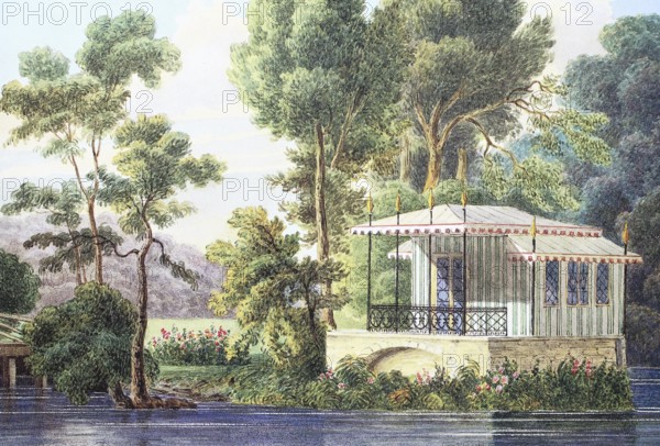 Bathhouse of Rosenau Castle, 1845, Coburg, Upper Franconia, Bavaria, Germany, Historical, digitally enhanced reproduction of a 19th century model