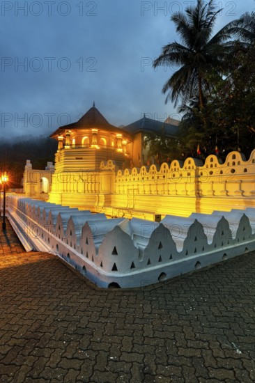 Temple of the sacred Tooth Relic or Sri Dalada Maligawa, Octagonal tower at sunrise, Kandy, Sri Lanka