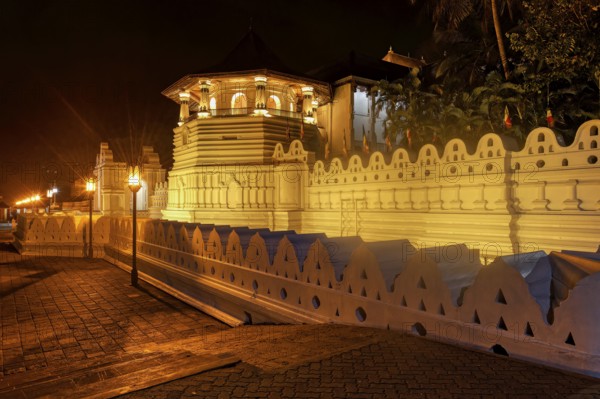 Temple of the sacred Tooth Relic or Sri Dalada Maligawa, Octagonal tower at sunrise, Kandy, Sri Lanka
