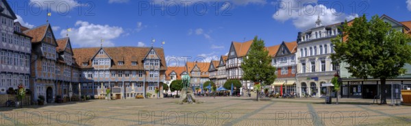 Town market, market square with town hall and monument to Duke August the Younger, Wolfenbüttel, Lower Saxony, Germany