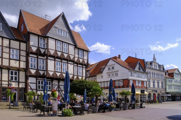 Half-timbered houses at the town market, Wolfenbüttel, Lower Saxony, Germany