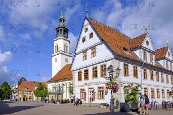Church of St. Mary on the Celle Stechbahn, with Old Town Hall, Celle, Lüneburg Heath, Lower Saxony, Germany