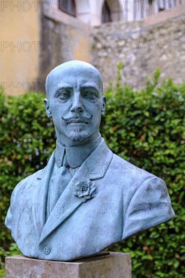 Portrait Bust of Grabriele d'Annunzio, Vittoriale degli Italiani, House and garden of Gabriele D'Annunzio, Gardone Riviera, Lake Garda, Lombardy, Italy