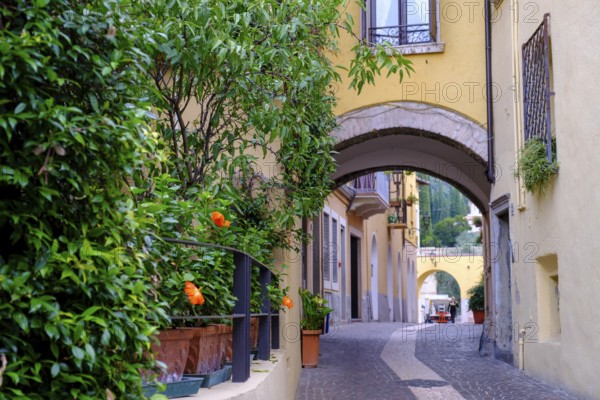 Alleys in the old town centre, Gardone Riviera, on Lake Garda, Lombardy, Italy