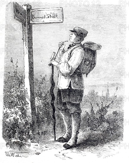 The stick and its use, stick of a craftsman, historical, digitally enhanced reproduction of a 19th century model